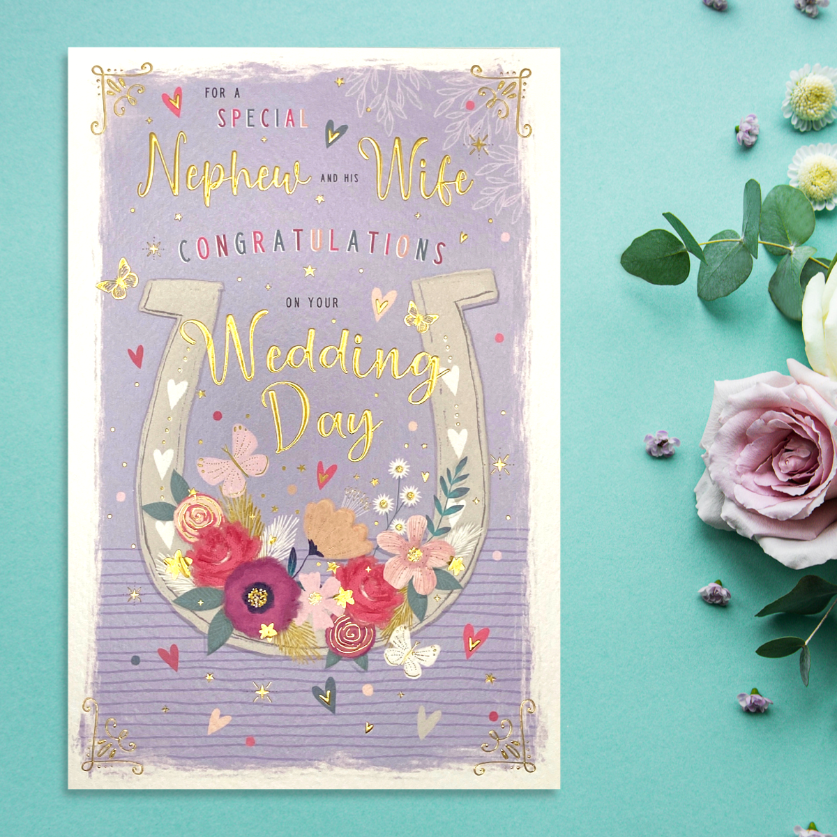 Nephew & Wife Wedding Card Displayed Forward Facing