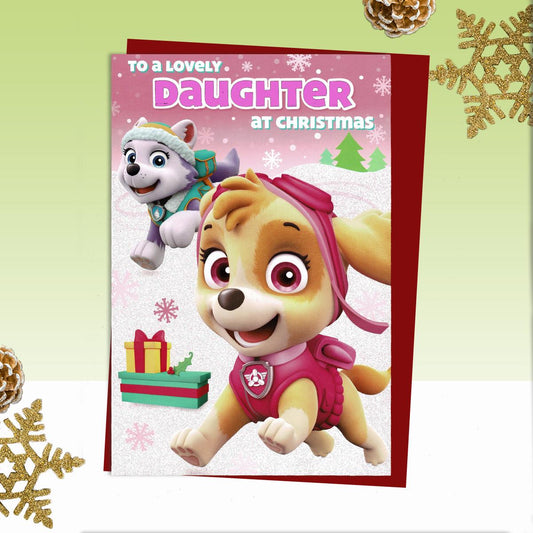 Daughter Paw Patrol Christmas Card Alongside Its Red Envelope