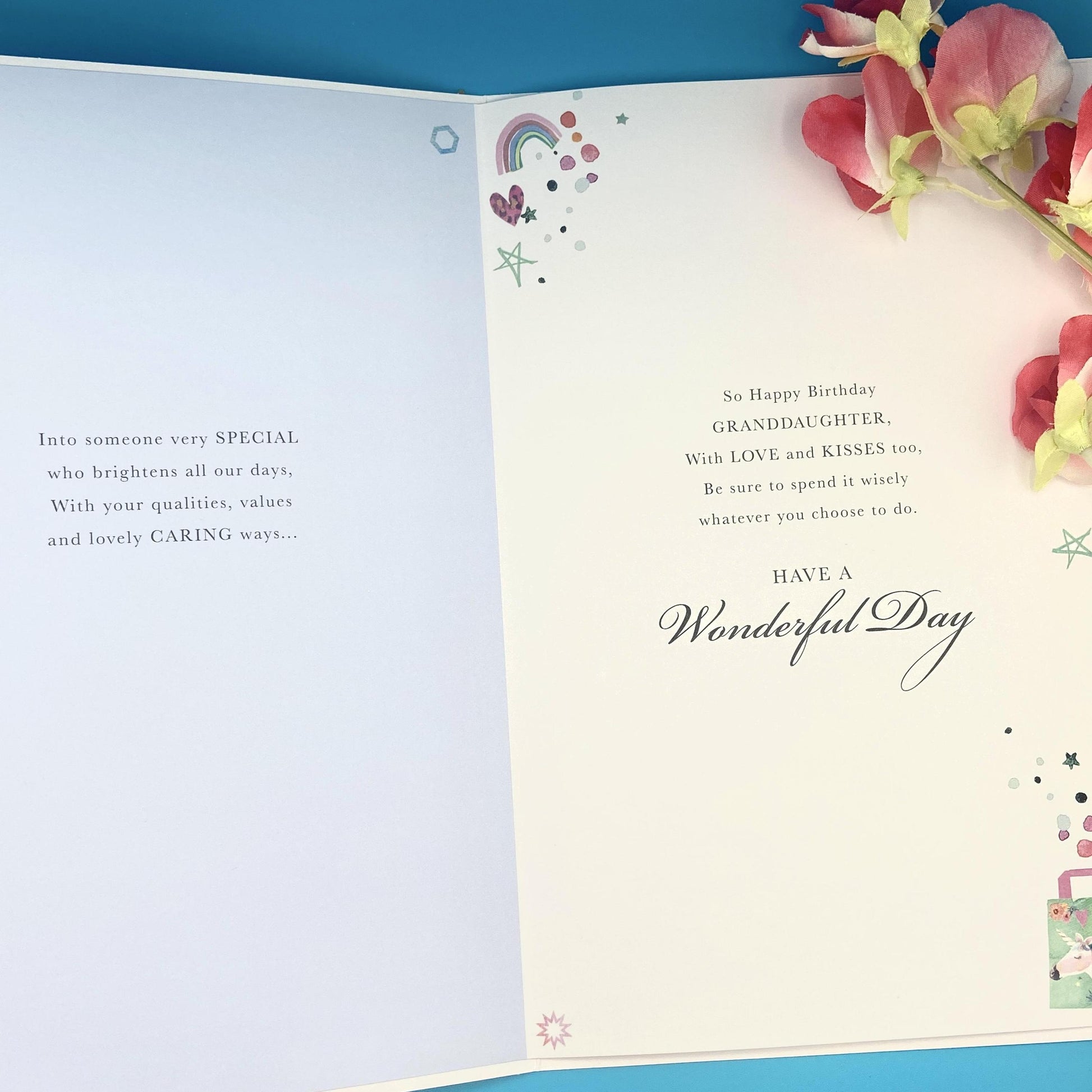 Inside with colour printed insert and verse