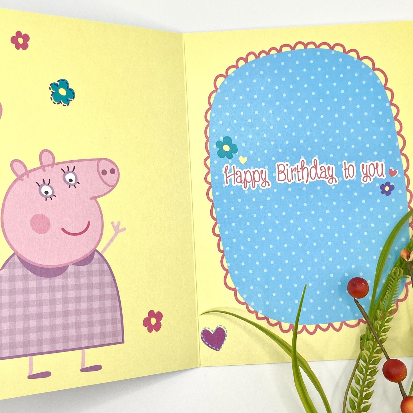 Inside with colour print and greeting