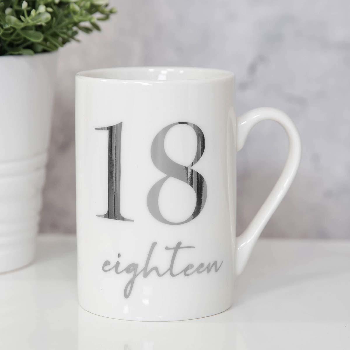 Age 18 White Ceramic Mug Displayed In Full