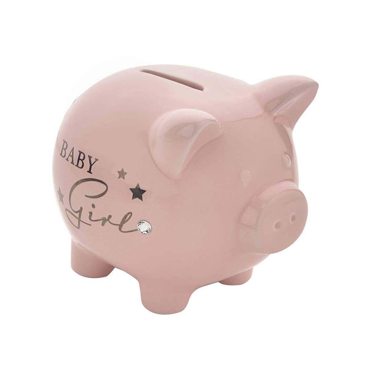 Baby Girl Piggy Bank Shown Face On