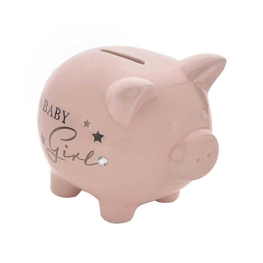 Baby Girl Piggy Bank Shown Face On