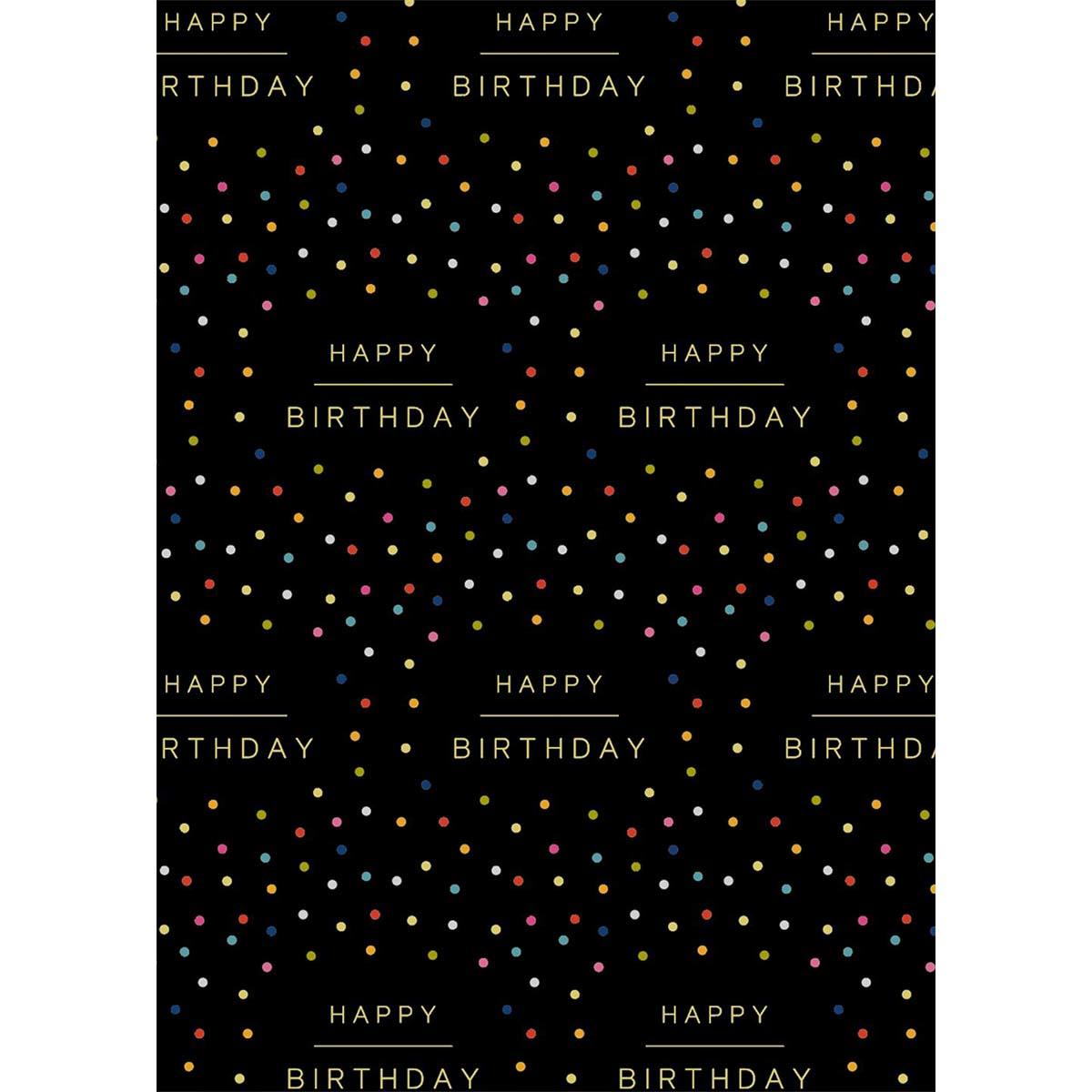 Black Gift Wrap With Multicoloured Spots Design Displayed
