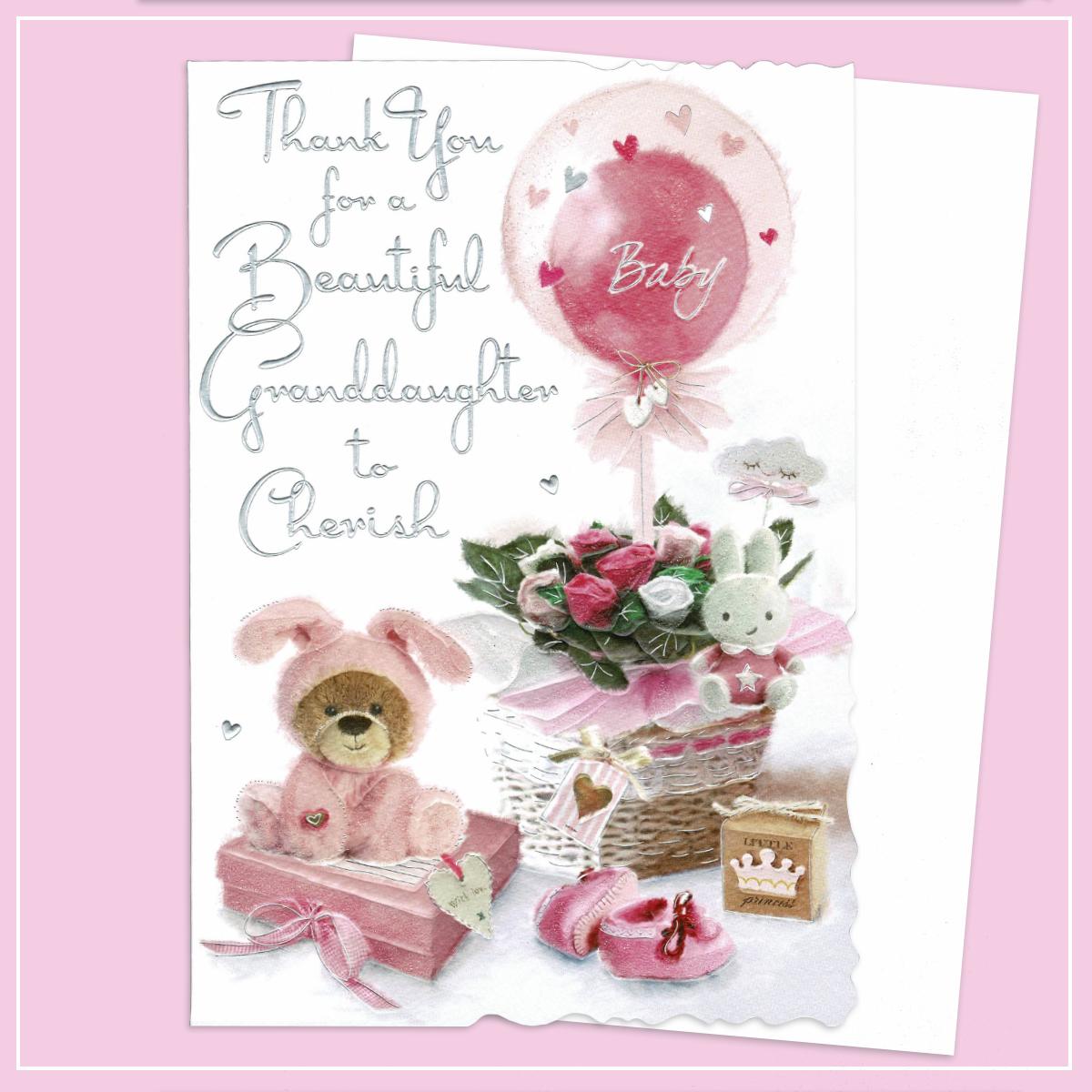 Thank You For Baby Granddaughter Card Alongside Its White Envelope