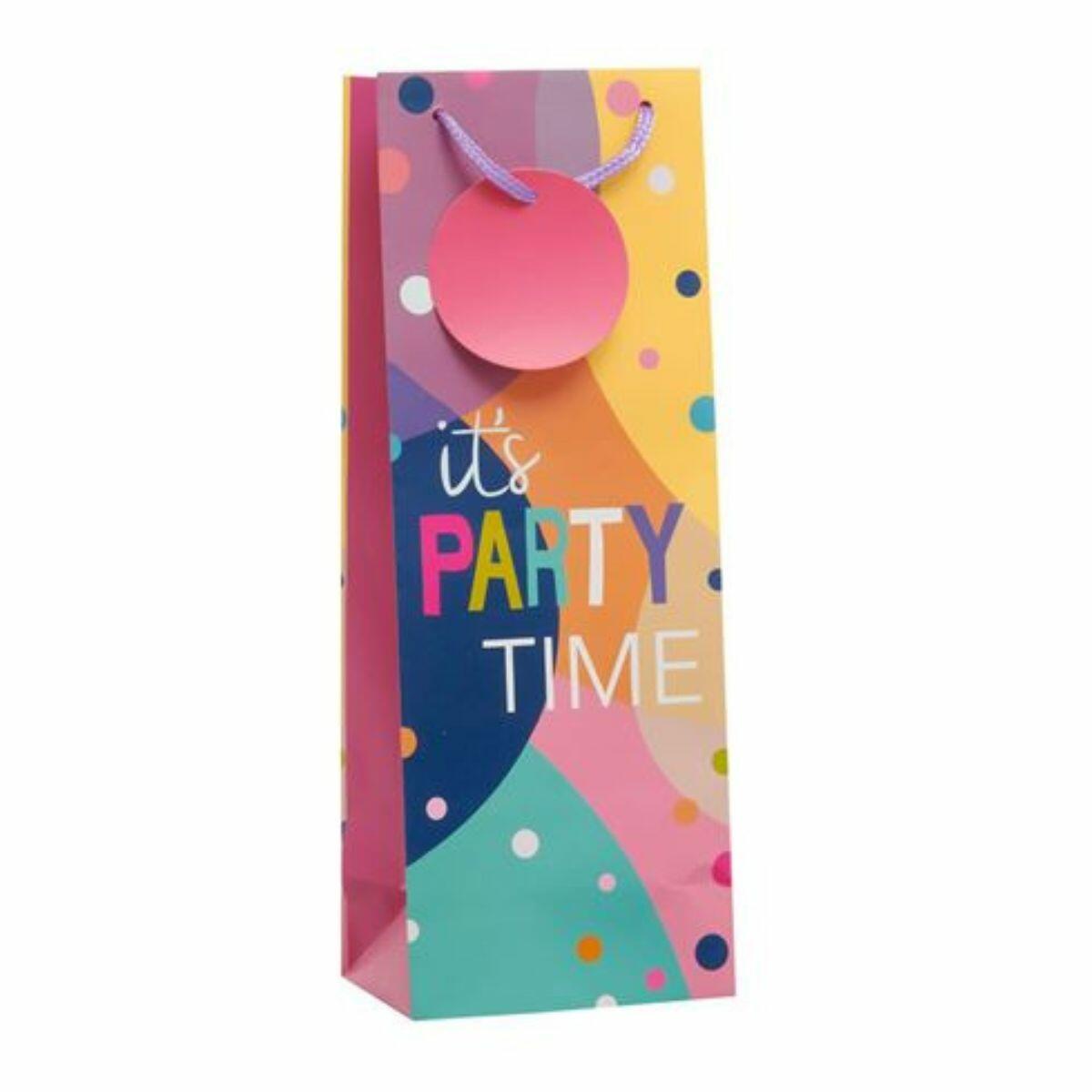 Gift Bag - Bottle Bag It's Party Time Pink Front Image