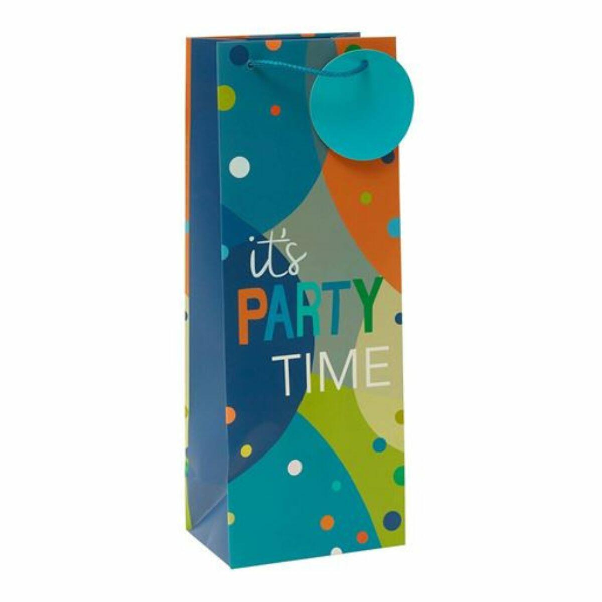 Gift Bag - Bottle Bag It's Party Time Blue Front Image