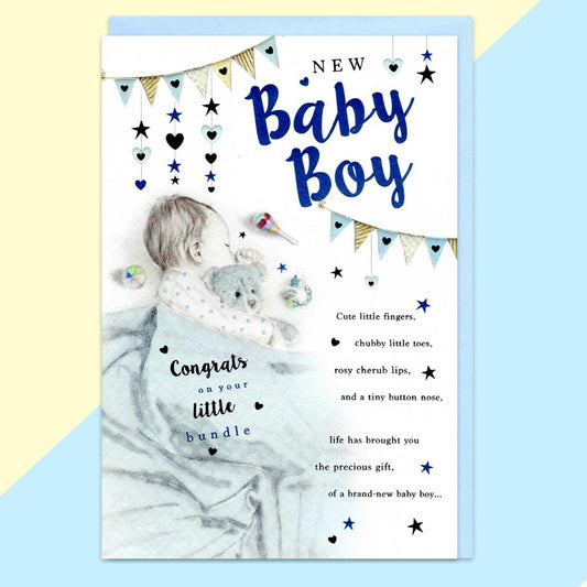 Sleeping Baby Boy Birthday Greeting Card Sitting On A Display Shelf