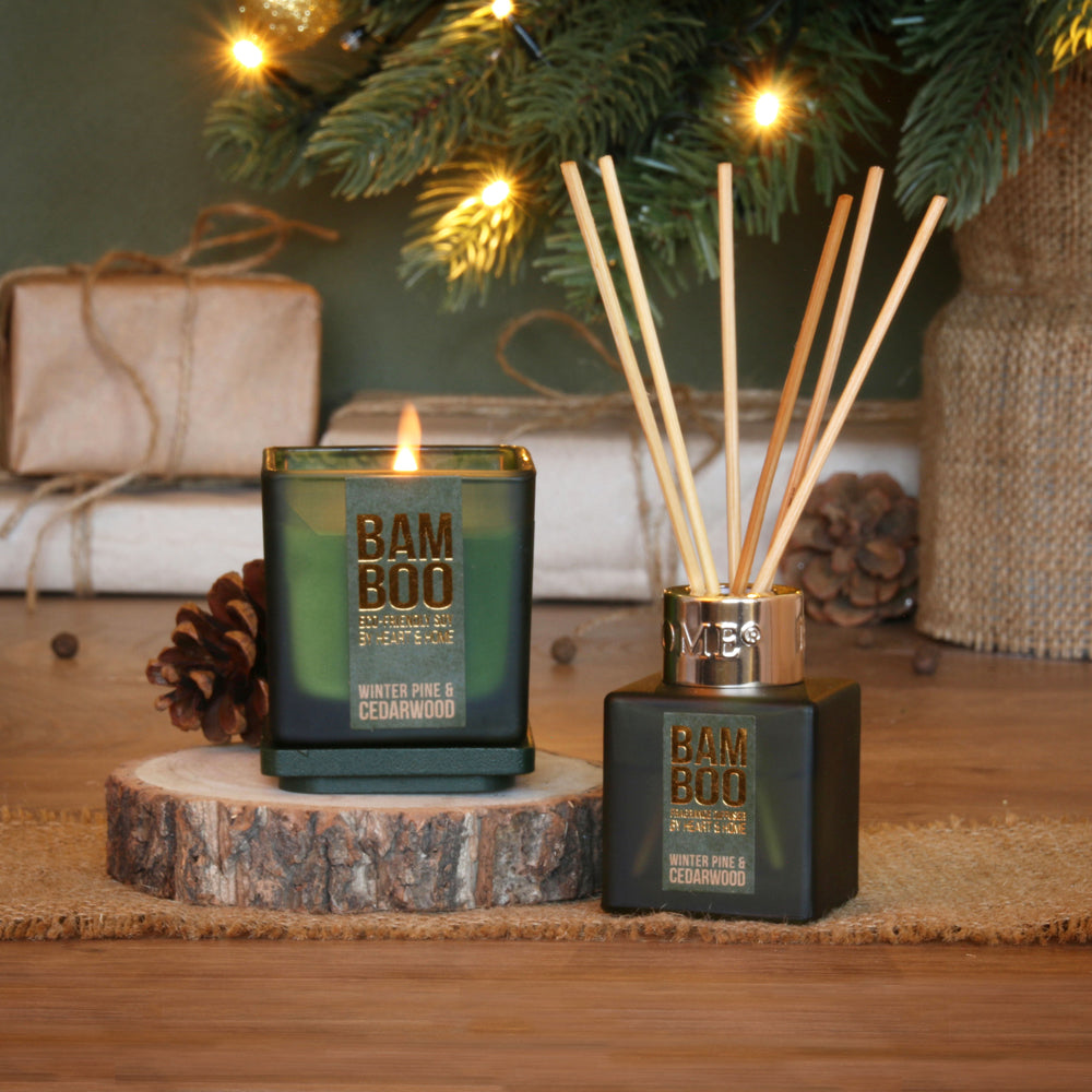 Beautiful Bamboo Candle Giftset Displayed Lit