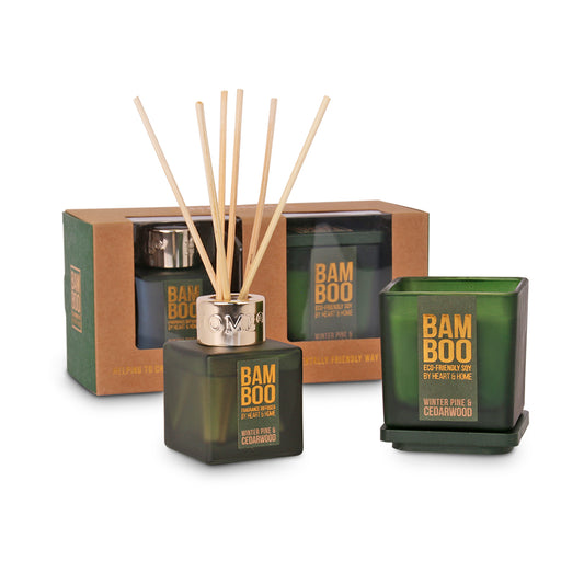 Beautiful Bamboo Candle Giftset Displayed In Full