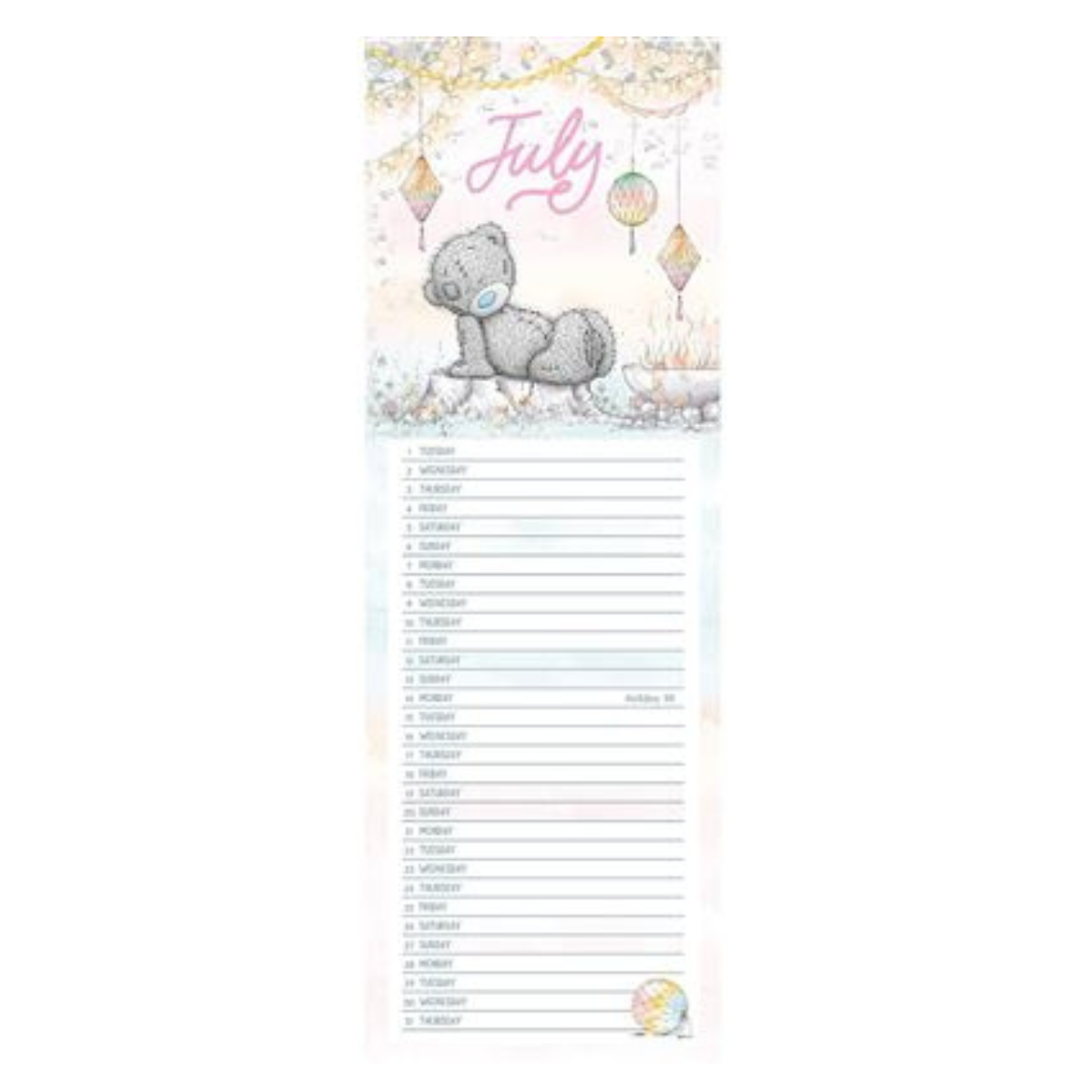 Me To You Slim Calendar 2025 - Tatty Teddy Balloon