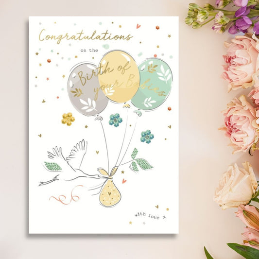 Birth Of Babies Card - Flying Stork