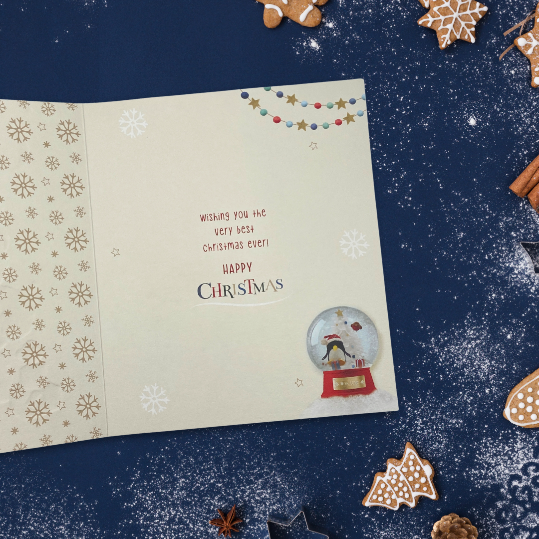 Godson Christmas Card - Barley Bear & Snowglobe