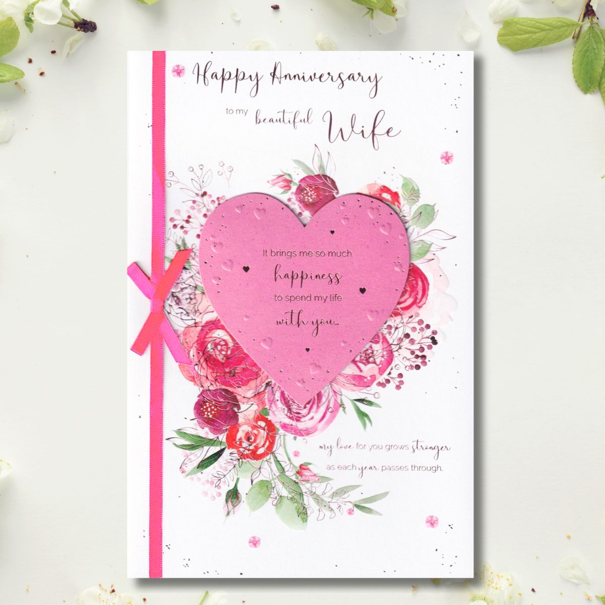 Wife Anniversary Card - Decoupage Heart & Ribbon