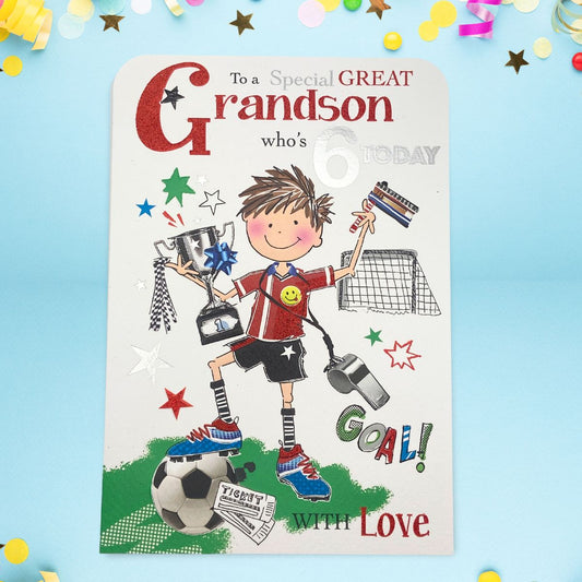 Great Grandson 6th Birthday Card - Twingles Footballer