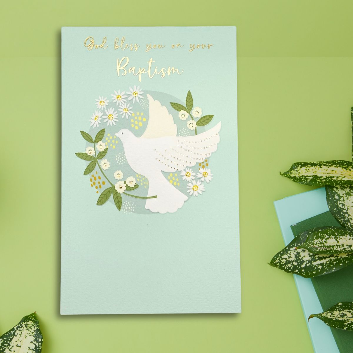 Baptism Card - Floral Dove