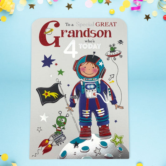 Great Grandson 4th Birthday Card - Twingles Astronaut