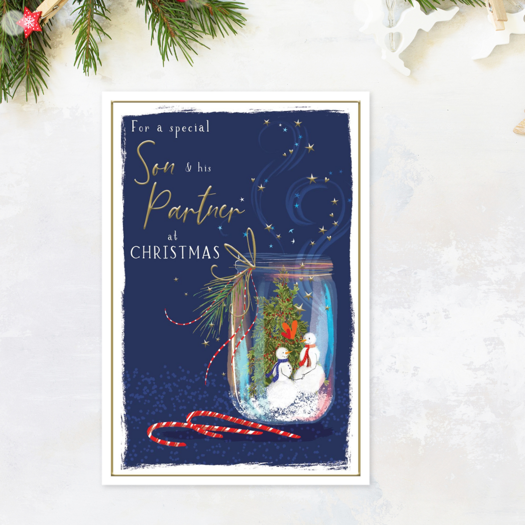 Son & Partner Christmas Card - Skylight Snowmen Mason Jar