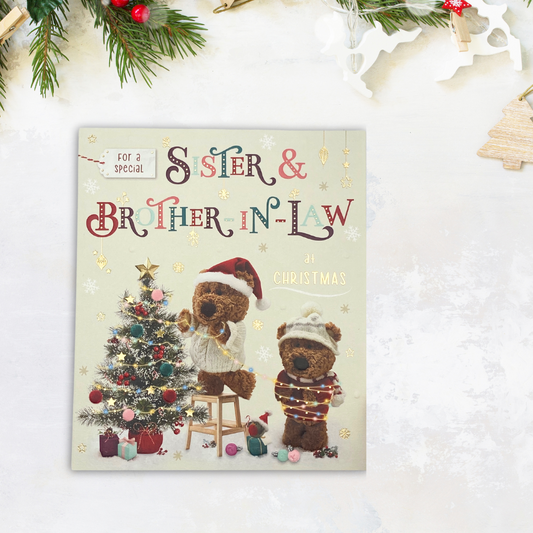 Sister & Brother-In-Law Christmas Card - Barley Bears & Tree