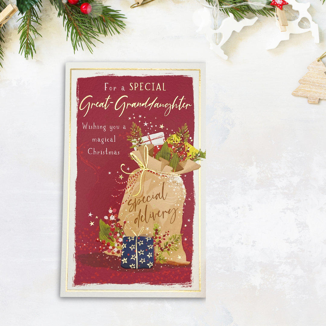 Great Granddaughter Christmas Card - Skylight Special Delivery