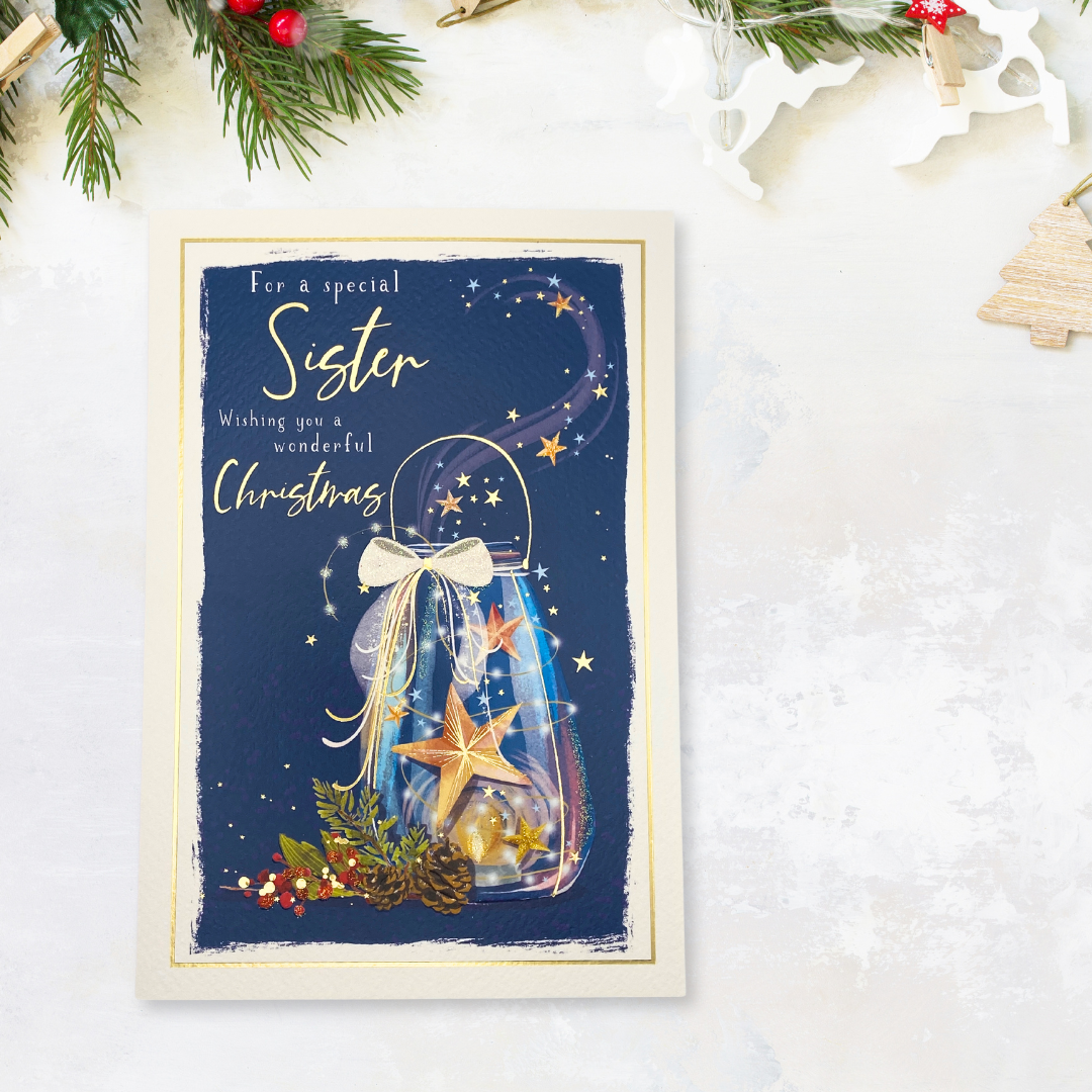 Sister Christmas Card - Skylight Mason Jar & Stars