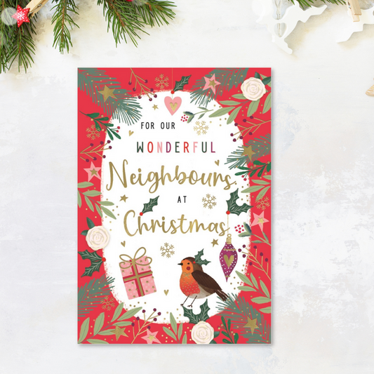 Neighbours Christmas Card - Pavillion Floral Border & Robin