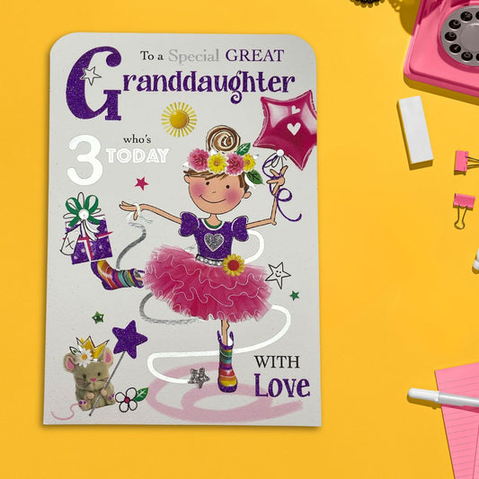 Great Granddaughter 3rd Birthday Card - Twingles Ballerina