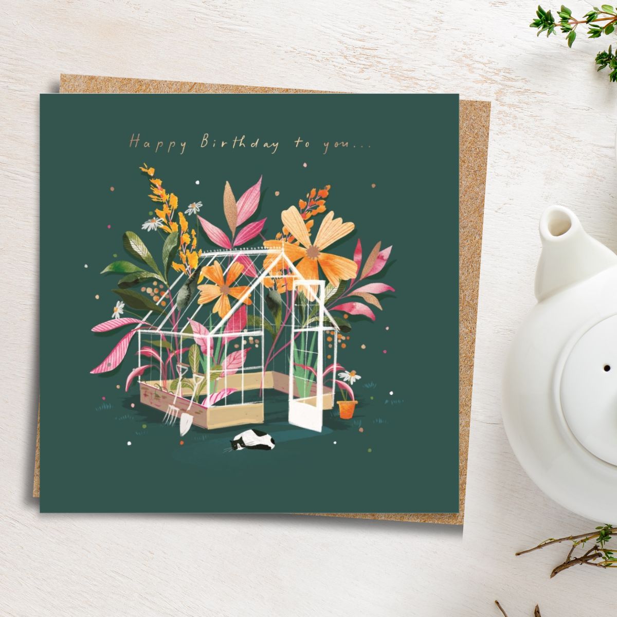 Big World Little Things Birthday Card - Cat & Greenhouse