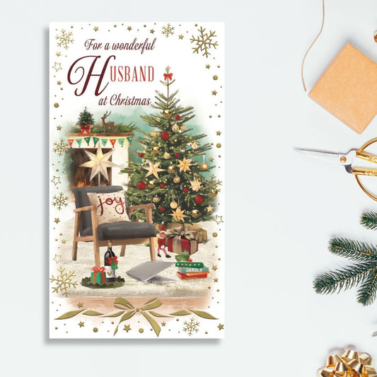 Husband Christmas Card - Fireplace Scene