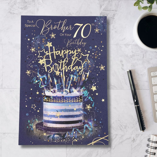 Brother 70th Birthday Card - Grayson Cake & Candles