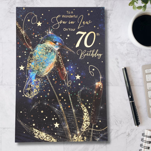 Son-In-Law 70th Birthday Card - Grayson Kingfisher