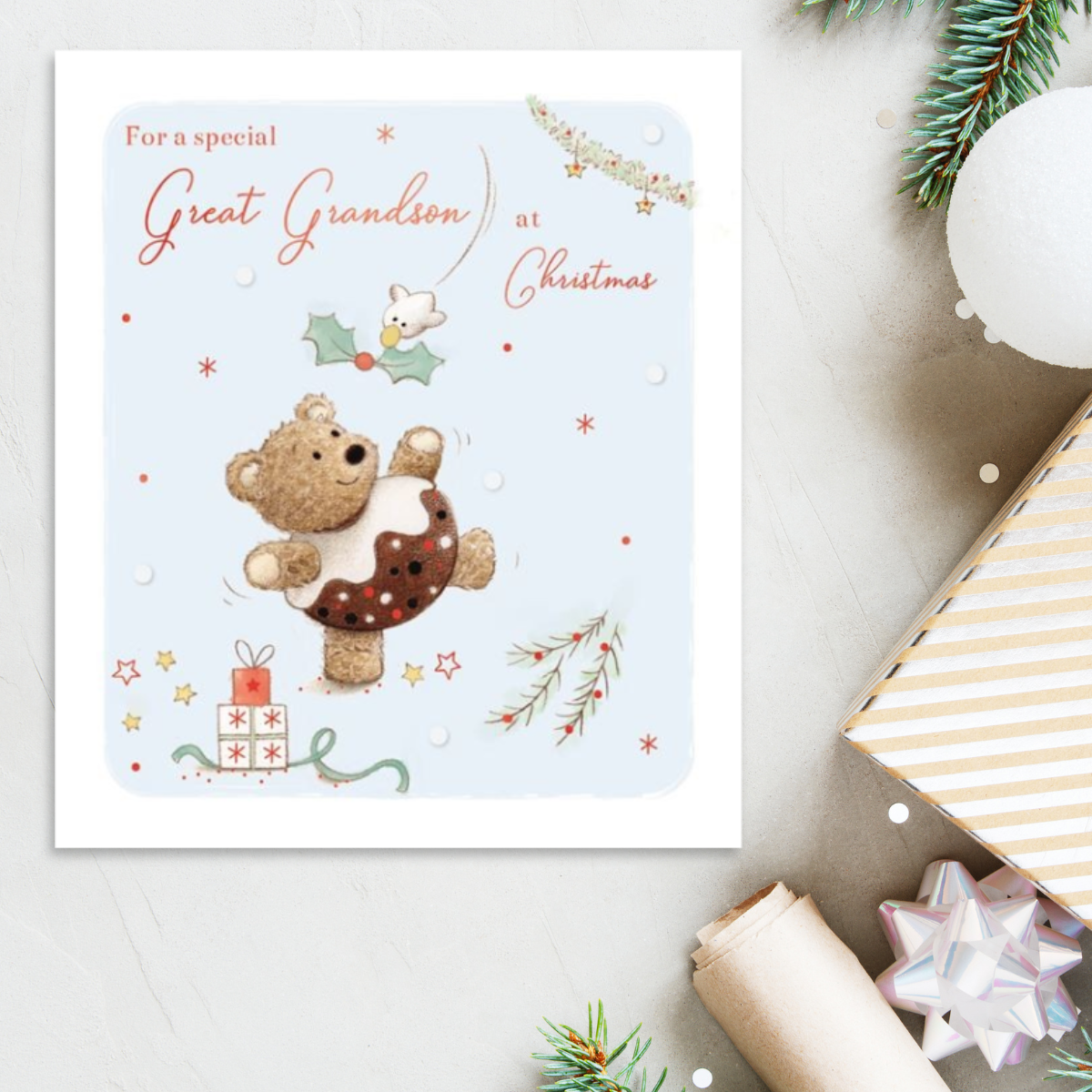 Great Grandson Christmas Card - Barley Bear
