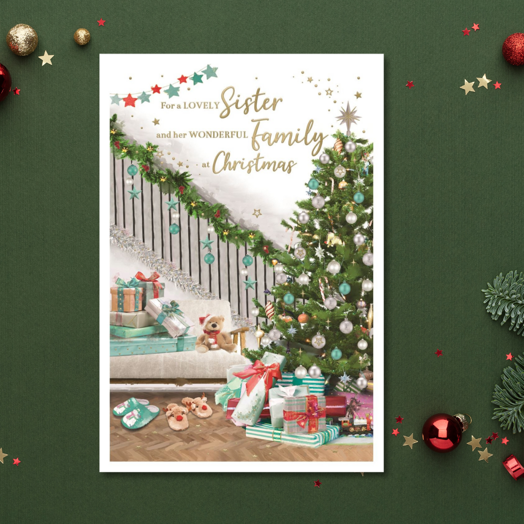 Sister & Family Christmas Card - Essence Tree & Gifts