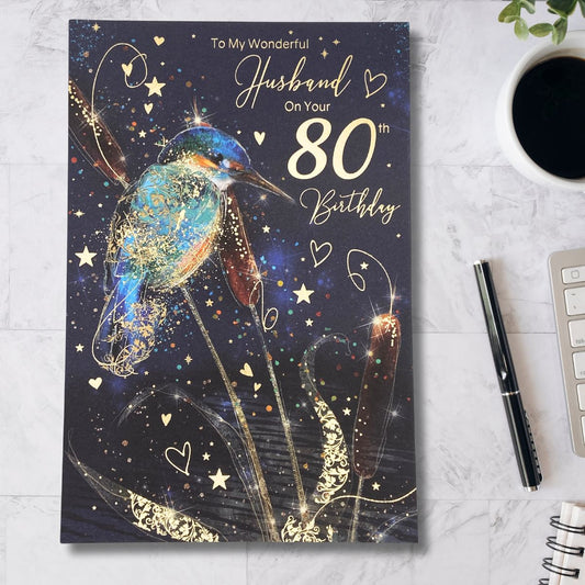 Husband 80th Birthday Card - Grayson Kingfisher