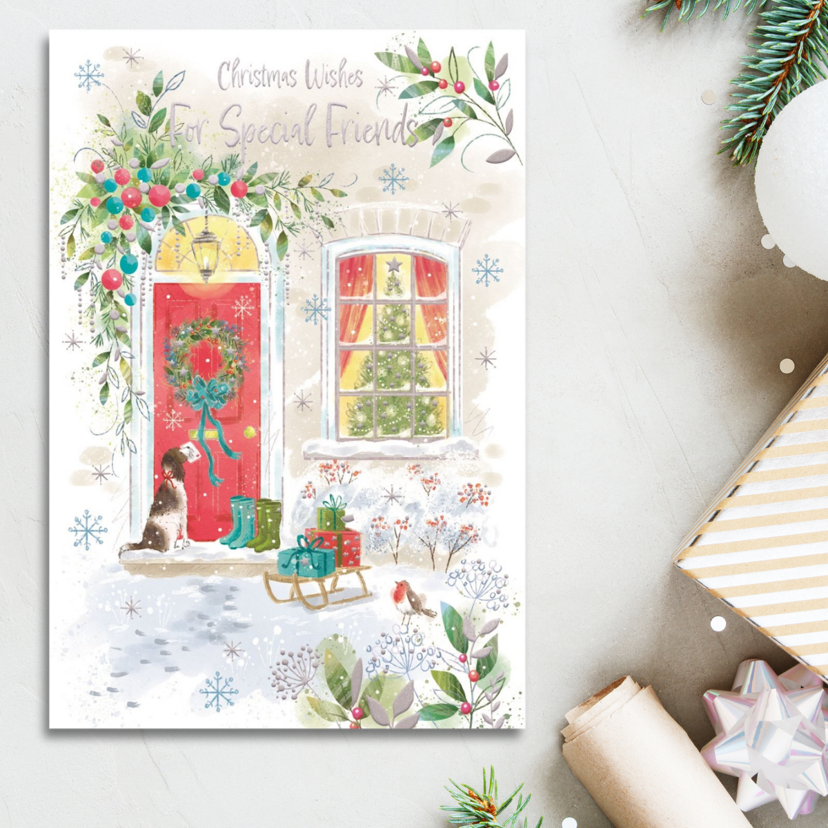 Friends Christmas Card - Awash With Colour