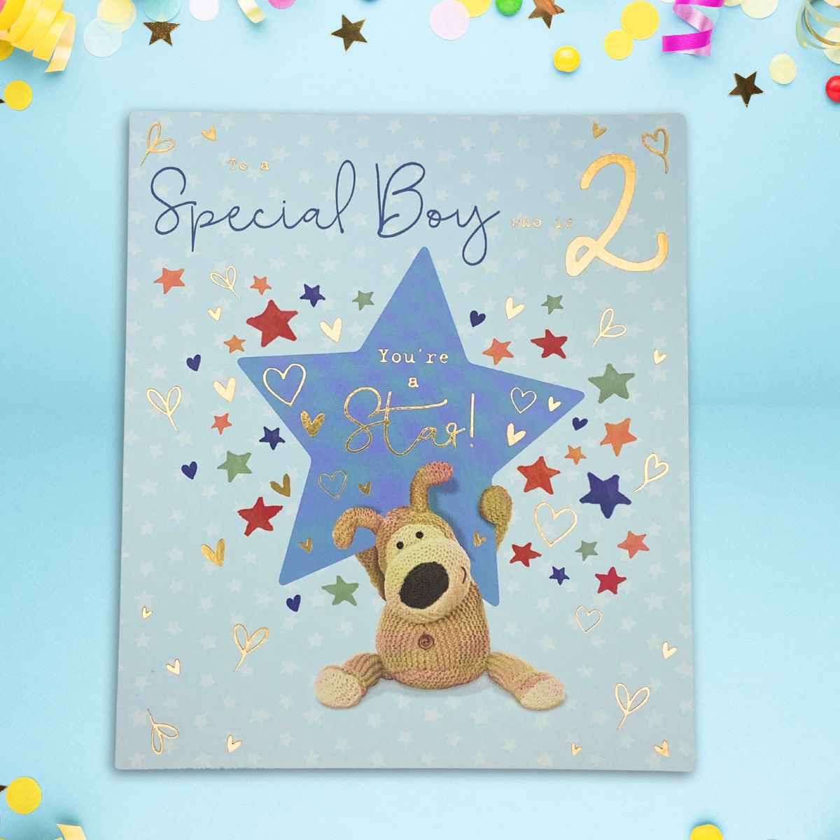 2nd Birthday Card - Boofle Bear Blue