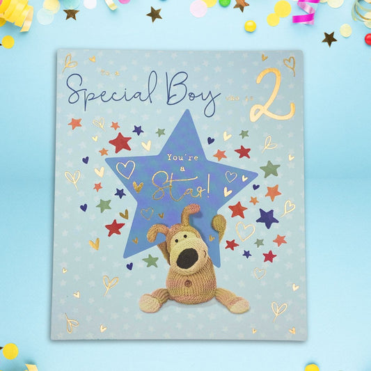 2nd Birthday Card - Boofle Bear Blue