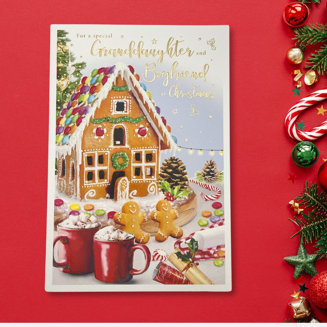 Granddaughter & Boyfriend Christmas Card - Essence Gingerbread & Hot Chocolates