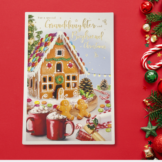 Granddaughter & Boyfriend Christmas Card - Essence Gingerbread & Hot Chocolates