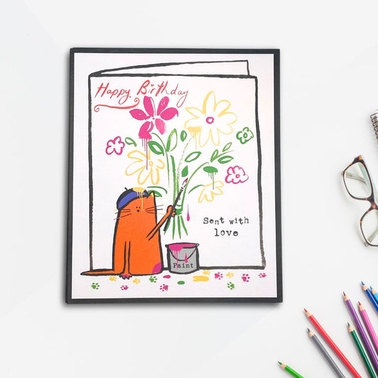 Doodle Birthday Card - Cat Artist