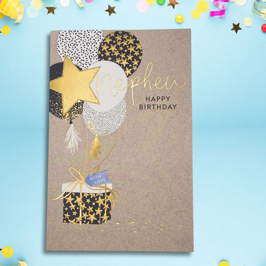 Nephew Birthday Card - Gift & Balloons