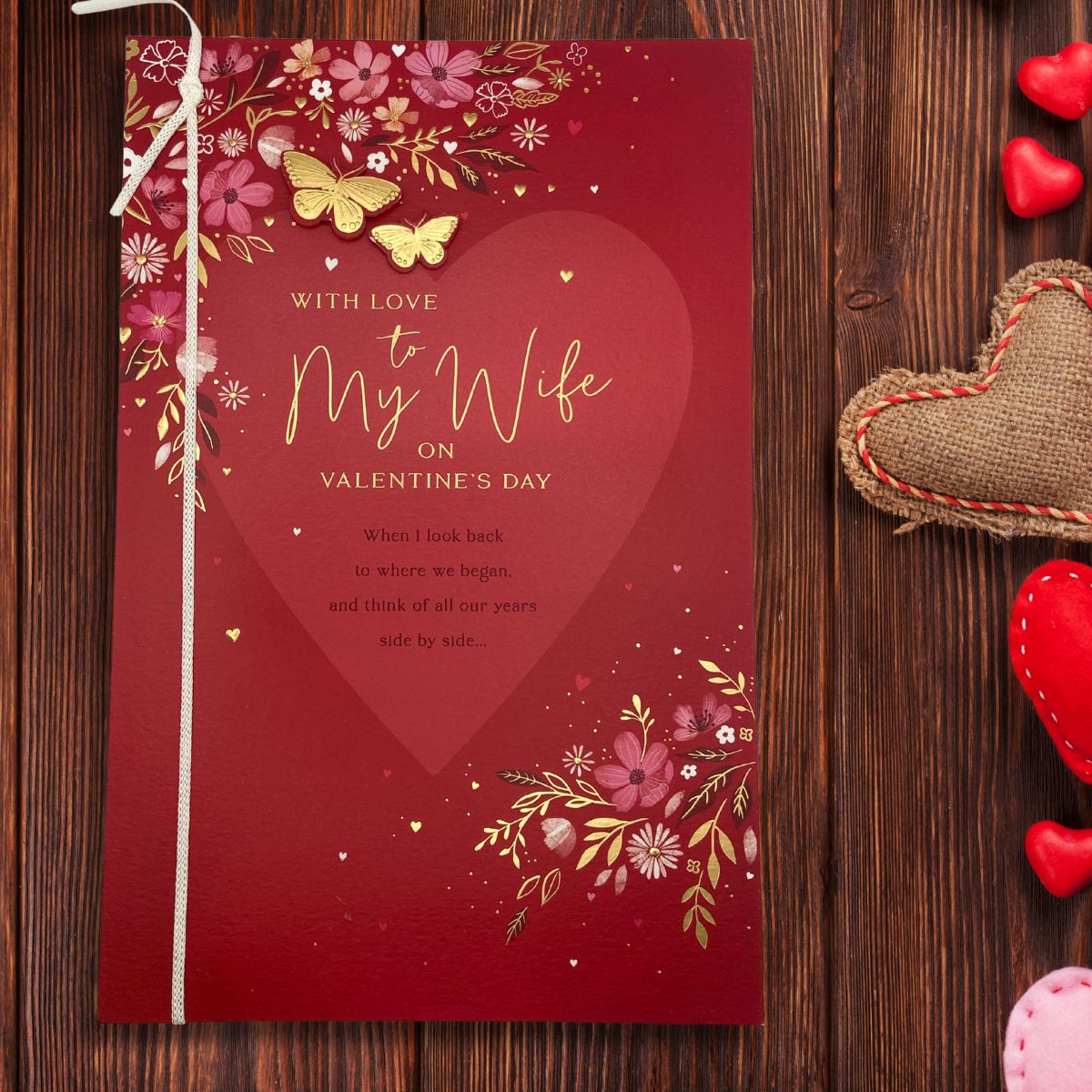 Wife Valentine's Day Large Card - Decoupage Butterflies