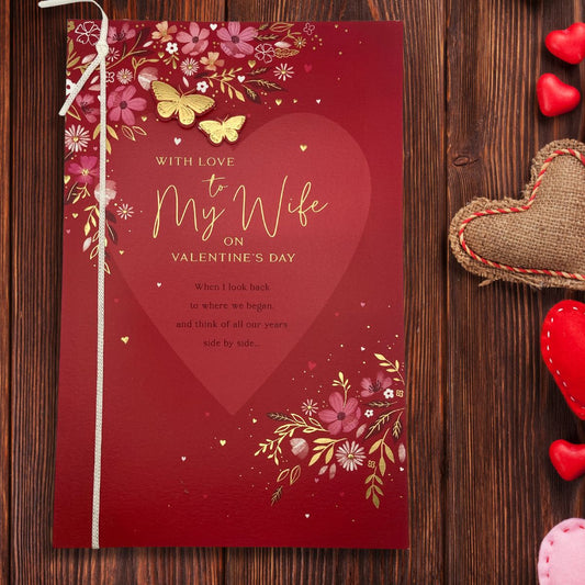 Wife Valentine's Day Large Card - Decoupage Butterflies