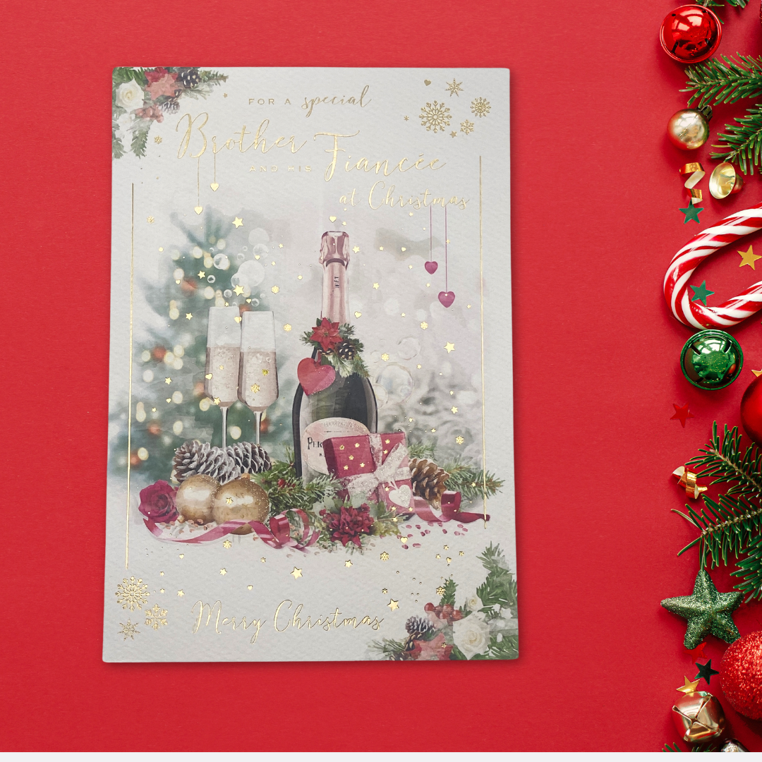 Brother & Fiancée Christmas Card - Brighstone Wine & Flutes