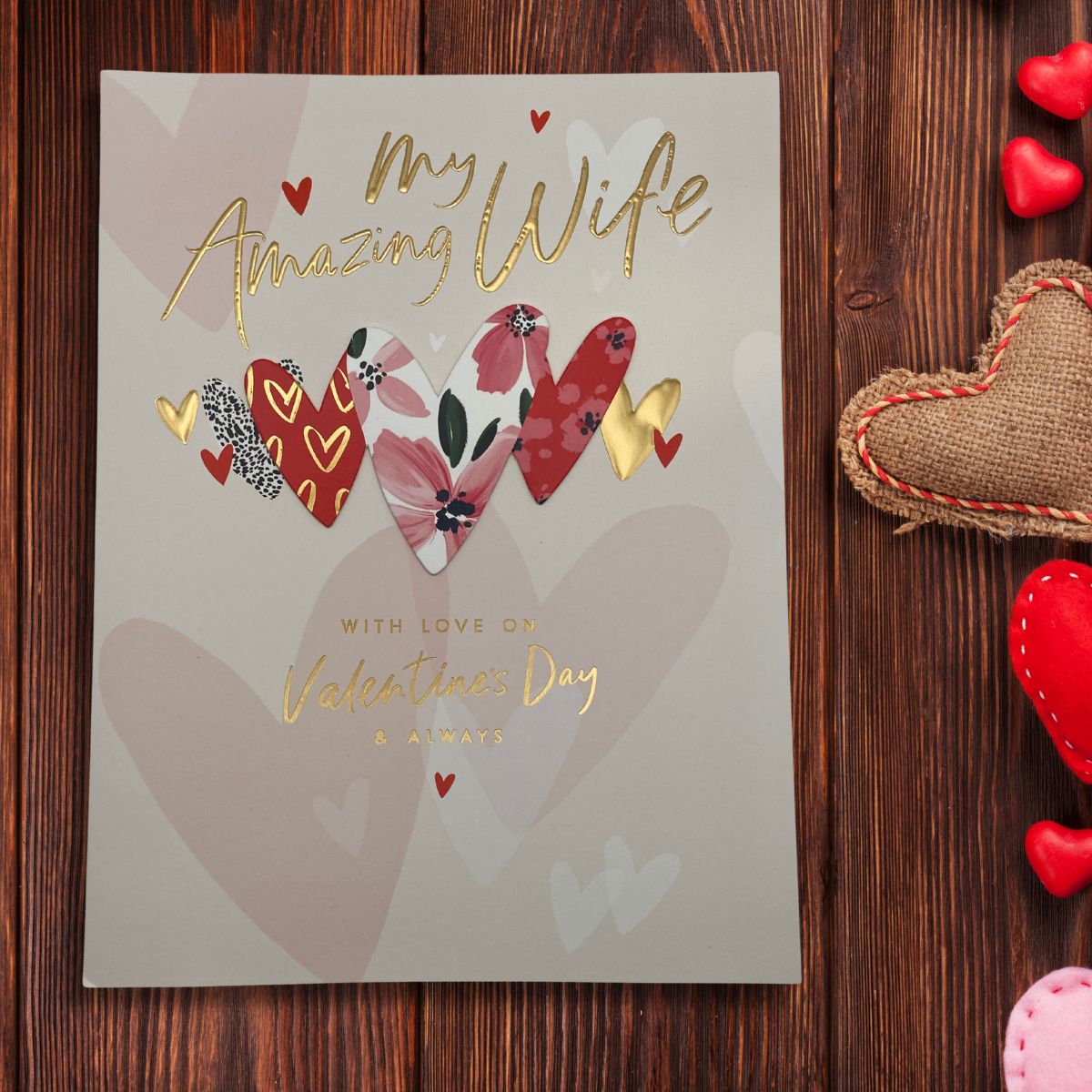 Wife Valentine's Day Large Card - Decoupage Hearts