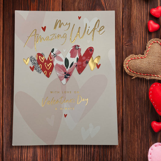 Wife Valentine's Day Large Card - Decoupage Hearts