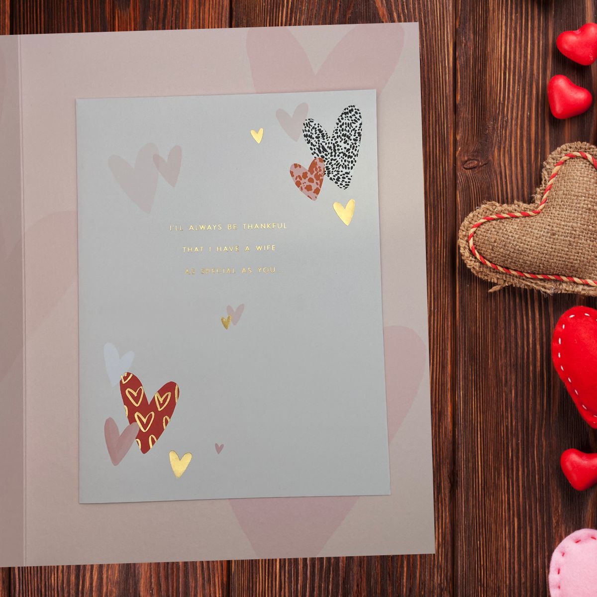 Wife Valentine's Day Large Card - Decoupage Hearts