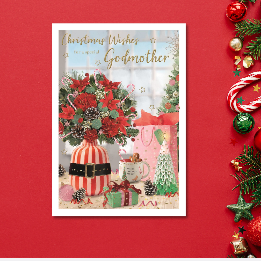 Godmother Christmas Card - Essence Floral Vase & Gifts