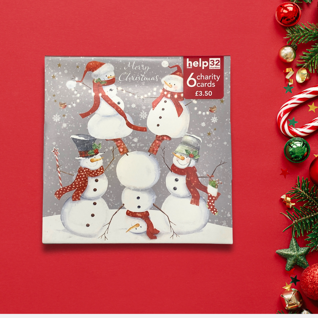 Charity Christmas Cards - 6 x Snowman Stack