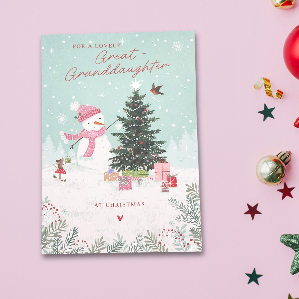Great Granddaughter Christmas Card - Snowmand & Friends